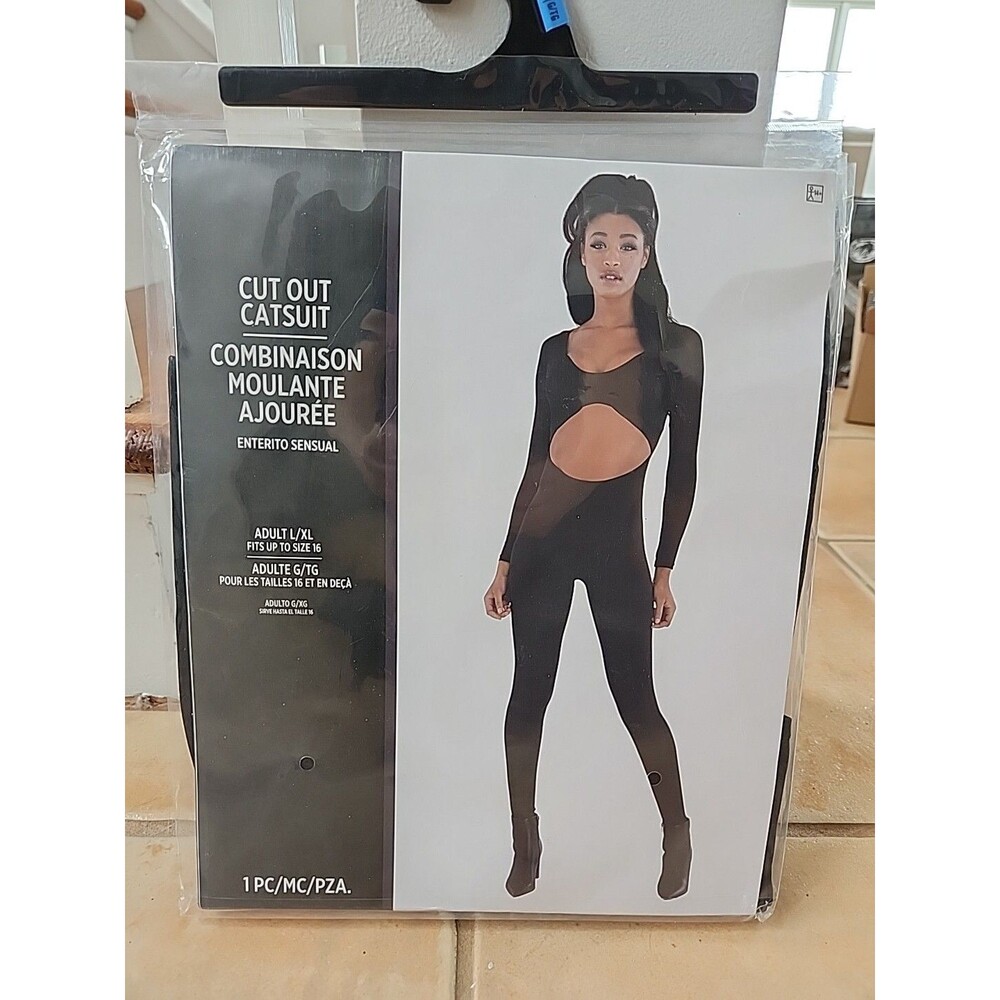 Cut Out Catsuit Black Animal Suit Yourself Fancy Dress Halloween Adult Costume